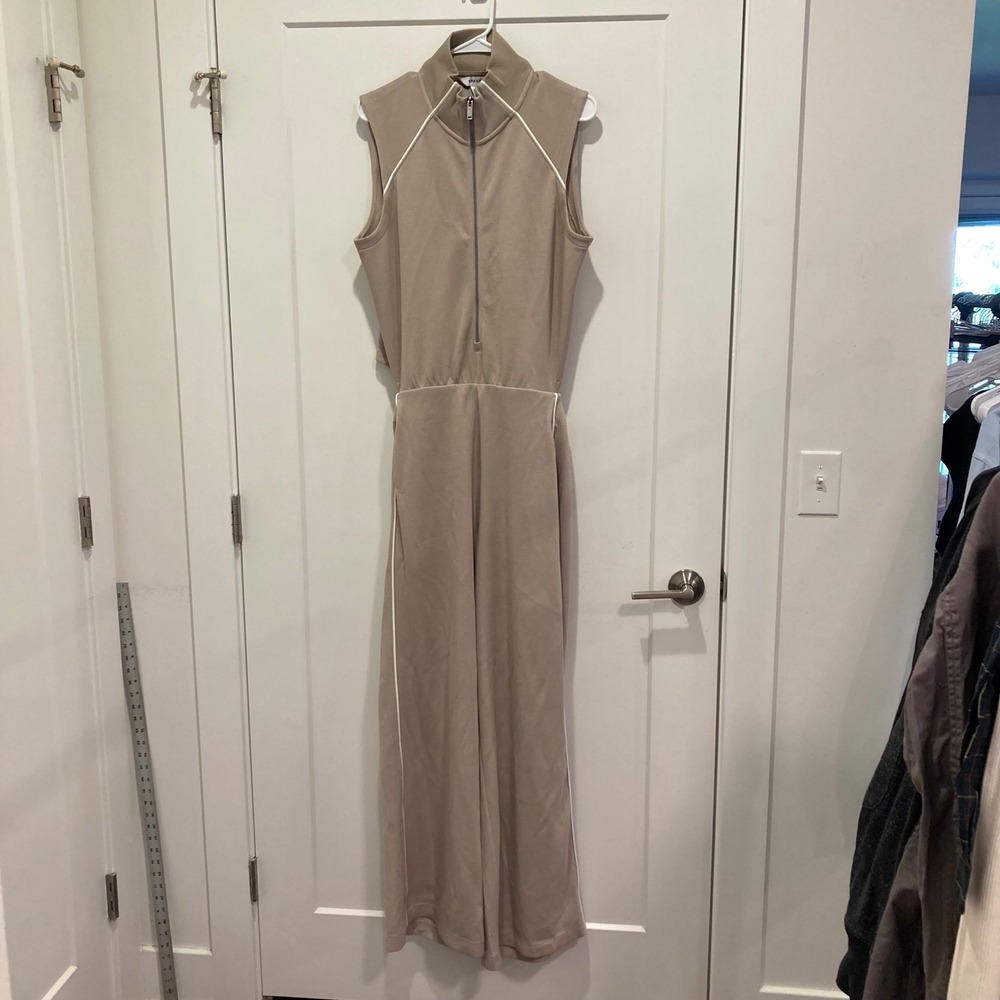 Spanx AirEssentials Sleeveless Wide Leg Jumpsuit Tan Beige Mock Neck Large